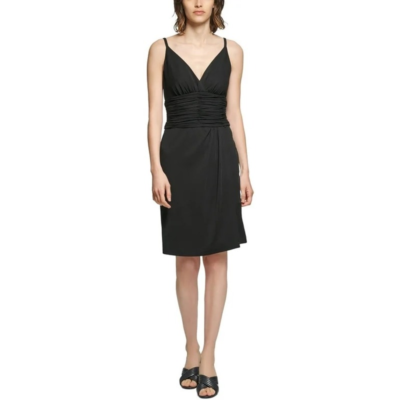 Calvin Klein Black Surplice Ruched Waist Sheath Dress Sz.6 Nwt